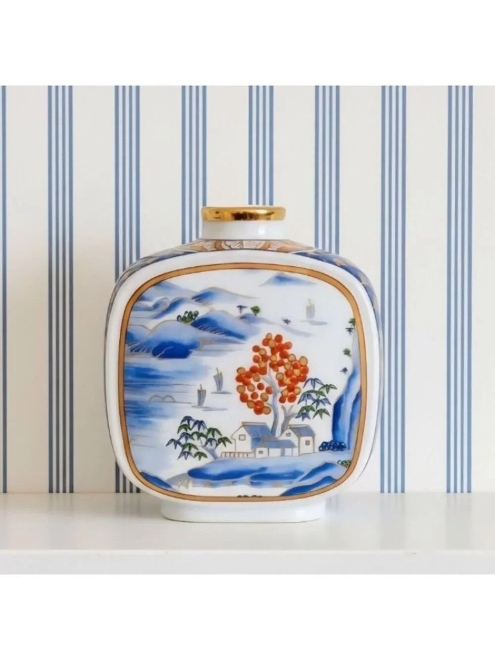 Hand-Painted Otagiri Japanese Porcelain Vase Scenic Design